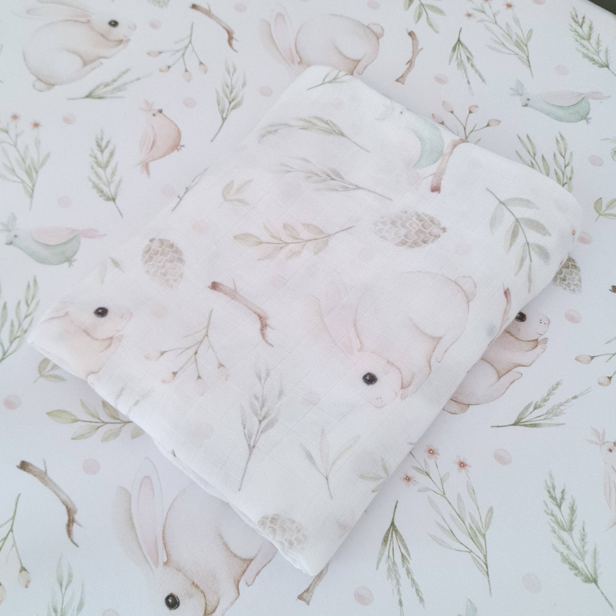 Minky Myles – wholesale Swaddle set – Baby – Muslin Swaddle & Headband - Forest friends1