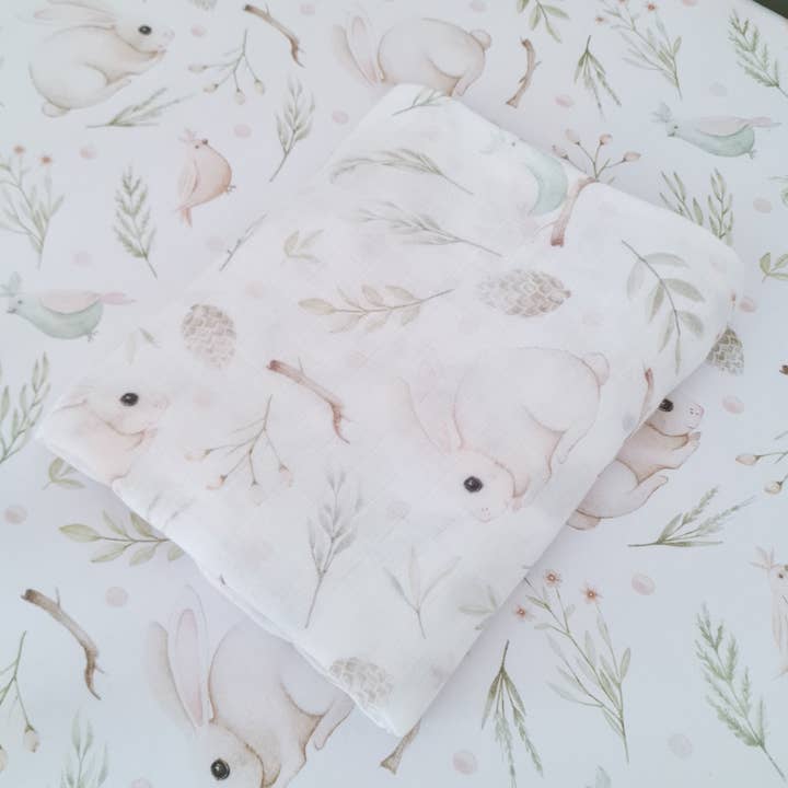 Minky Myles – wholesale Swaddle set – Baby – Muslin Swaddle & Headband - Forest friends1