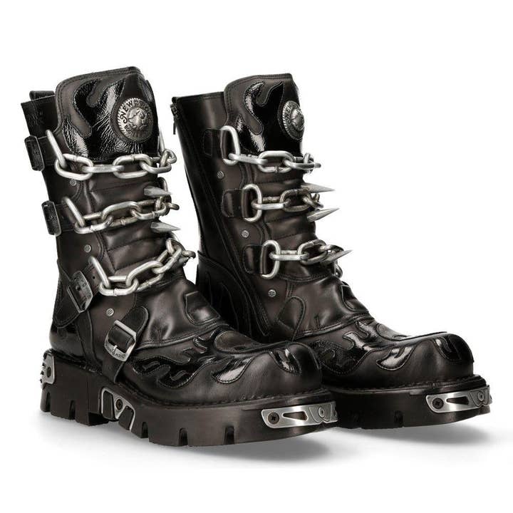 New Rock Black Spiked Mid-Calf Gothic Boots-727-S1 for wholesale on Faire