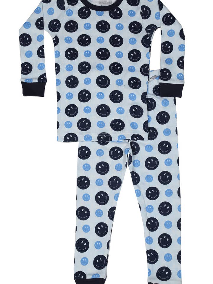 P1440-BLUE Smiles Pajamas for wholesale by 🤍Baby Steps and Mish Kids