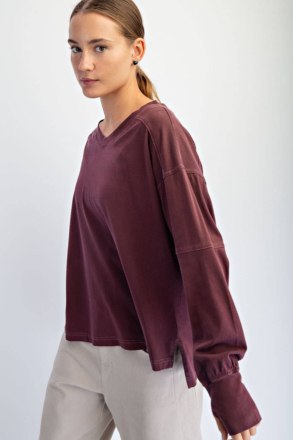 Rae Mode - Wholesale Lounge Top - Women's - PIGMENT WASHED COTTON V-NECK TOP19