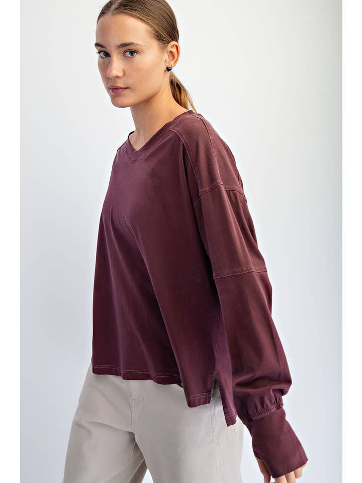 Rae Mode - Wholesale Lounge Top - Women's - PIGMENT WASHED COTTON V-NECK TOP19