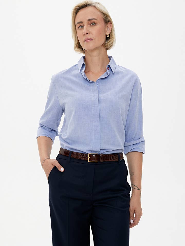 CAPSULE by Agnė Gilytė - Wholesale Button Down Shirt - Women's - Shirt 'OXFORD' | classic washed cotton in baby blue3