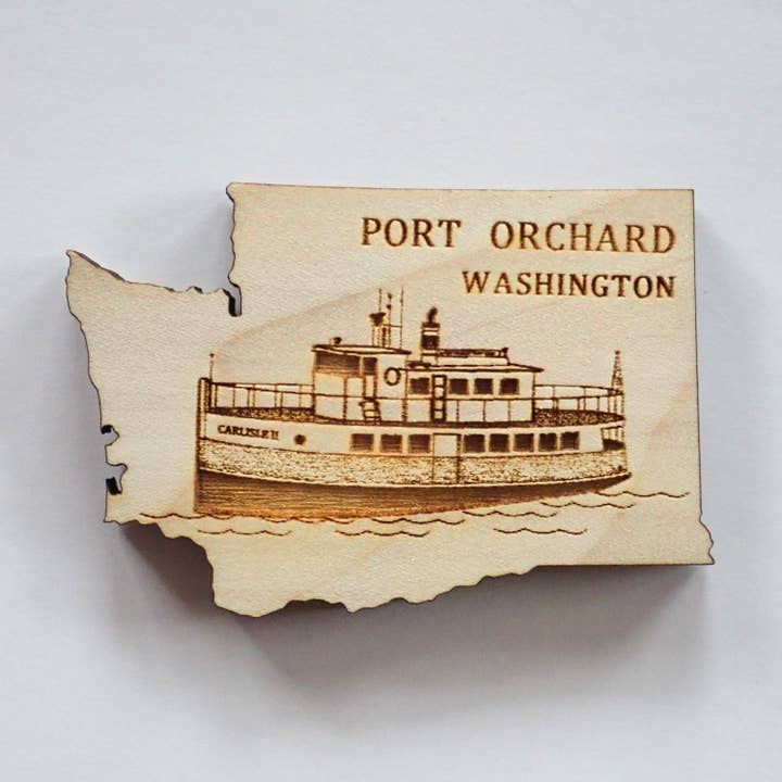 Washington state ferry wood magnet - customizable for wholesale by River's Edge Gourmet Foods