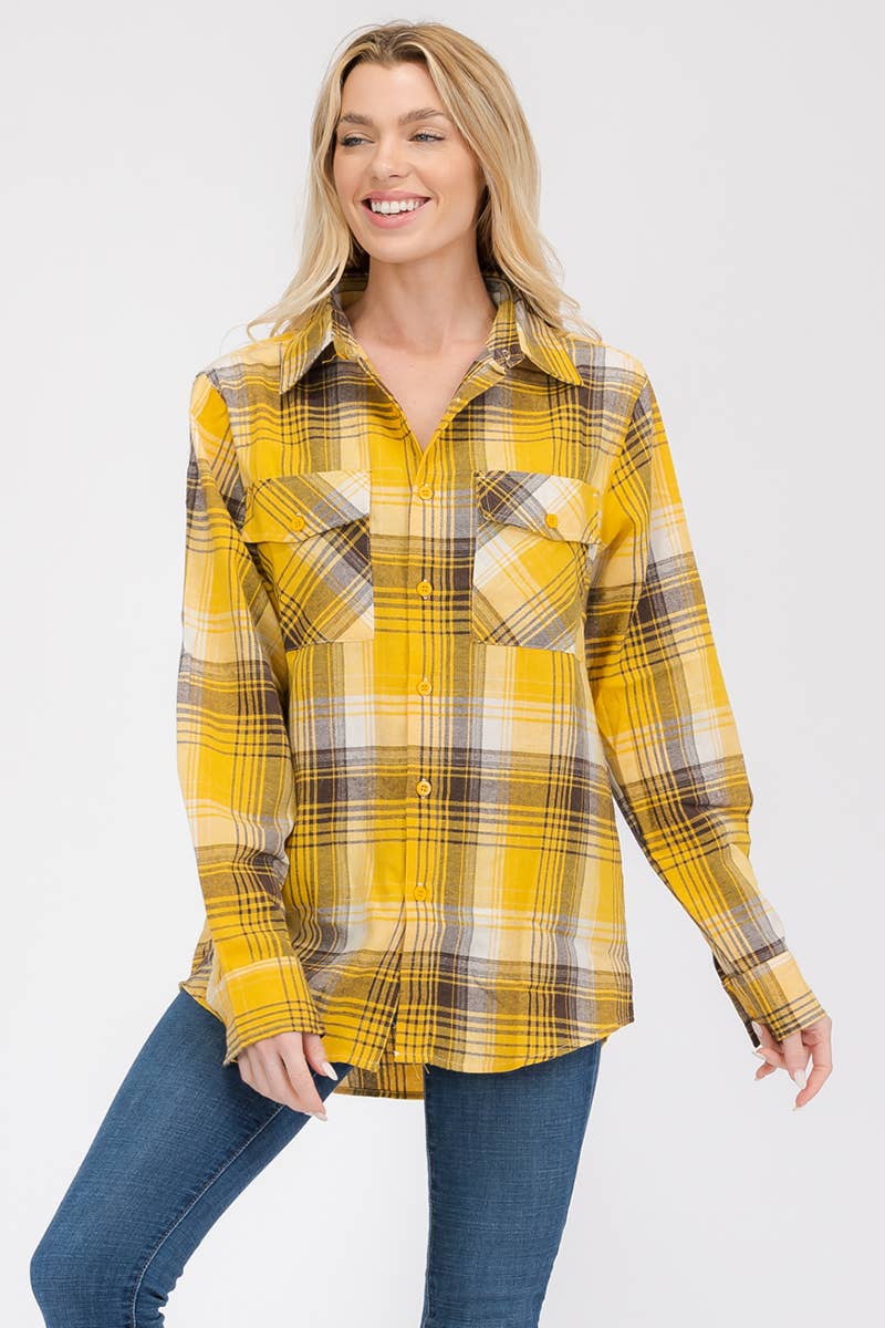 WEIV - Wholesale Button Down Shirt - Women's - FL102 Womens Boyfriend Flannel Checkered Plaid Long Sleeve1