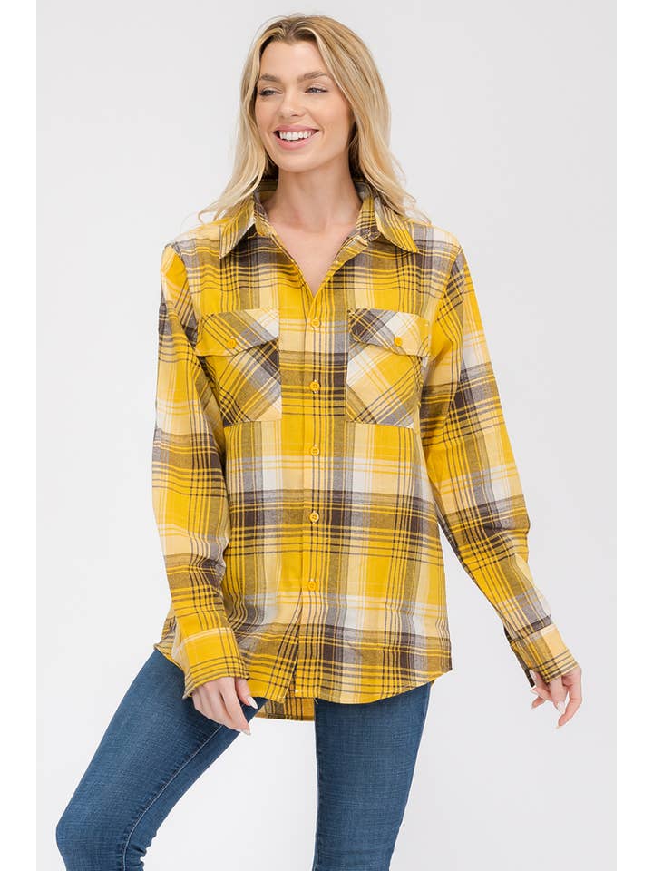 WEIV - Wholesale Button Down Shirt - Women's - FL102 Womens Boyfriend Flannel Checkered Plaid Long Sleeve1