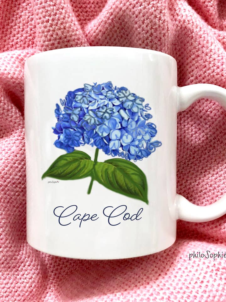 Hydrangea: 11 ounce, flower mug, namedrop for wholesale by philoSophie's Stationery & Gifts