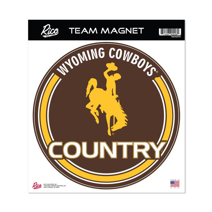 Aimant rond standard de 8" des Cowboys du Wyoming de la NCAA pour la vente par Rico Industries