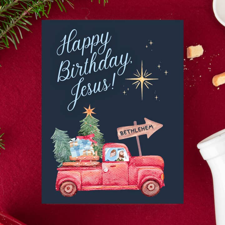 Happy Birthday Jesus, Catholic Christmas Card and Gift Tag Bundle, Pack of 5 for wholesale by Pietà Paperie