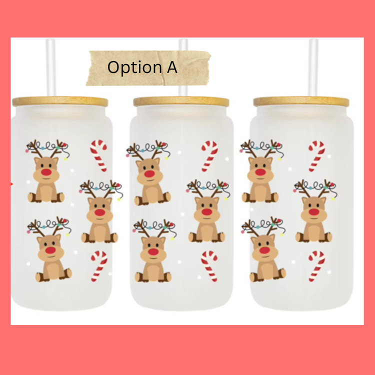 MySunshineCandless - Wholesale Drinking Glass/Cup - Christmas Glass Cup with Lid and Straw: Santa, Reindeer Deer5
