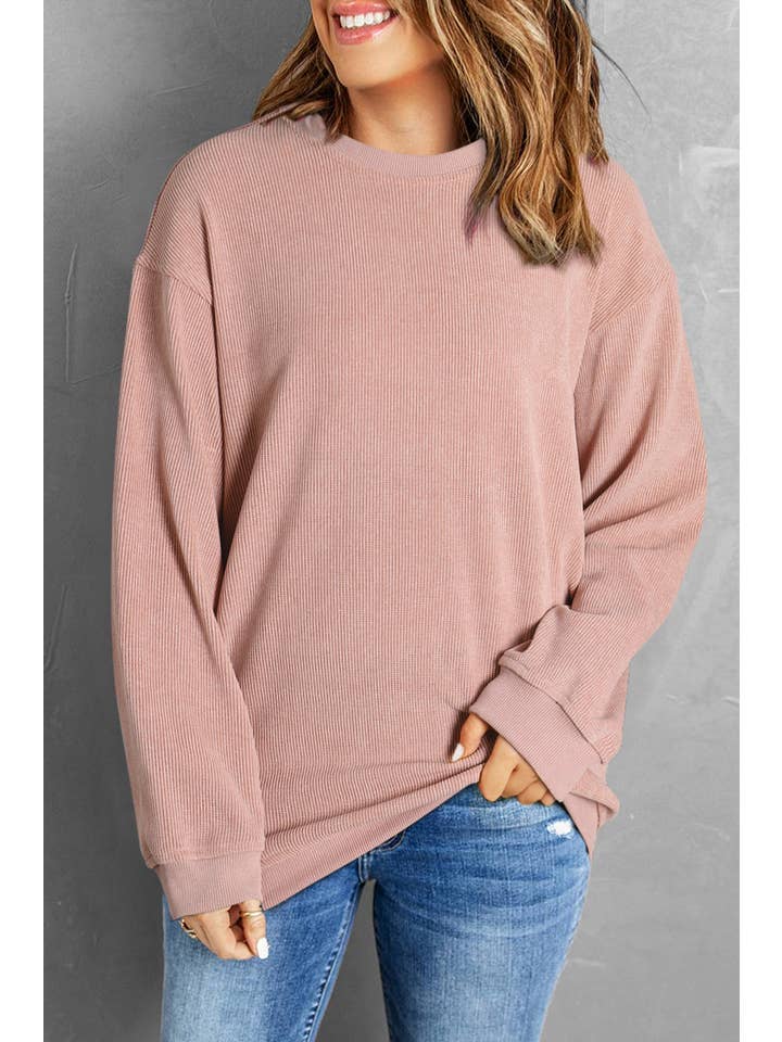 1 the Woman - Wholesale Sweatshirt - Women's - Solid Ribbed Knit Pullover Sweatshirt S-3XL/ 6 Colors