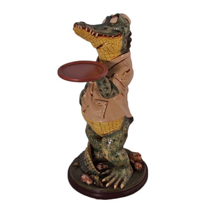 Crocodile Butler With Tray Large Sculpture 23"h for wholesale by Nautical Tropical Imports