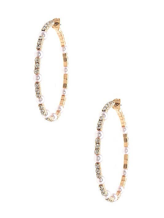 Pearl Rhinestone Hoop Earring for wholesale by Andrea Bijoux