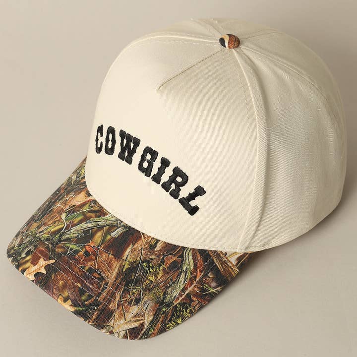 Fashion City - Wholesale Trucker Hat - Unisex - COWGIRL Lettering Embroidery Camo Two-Tone Cap3