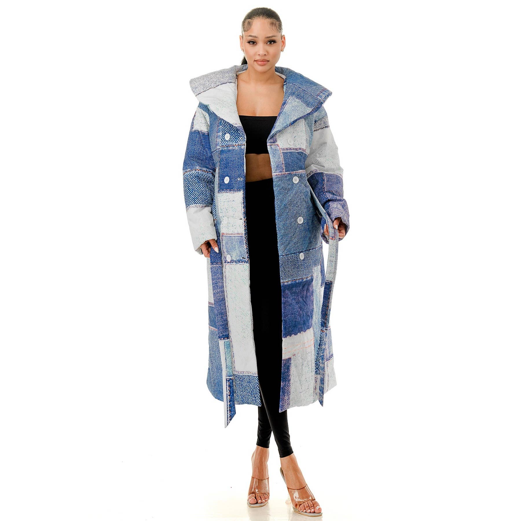 DENIM Piumino Plus con colletto largo in vita e cravatta in vendita all'ingrosso su Faire1