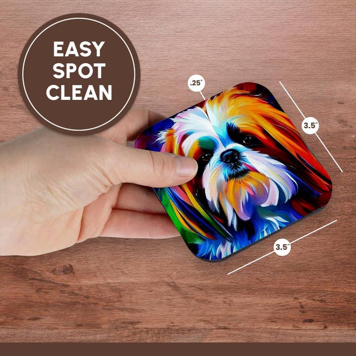 3dRose - Wholesale Coasters - 3dRose, Adorable Shih Tzu dog portrait on purple, pink. Digital art gift, Coaster13