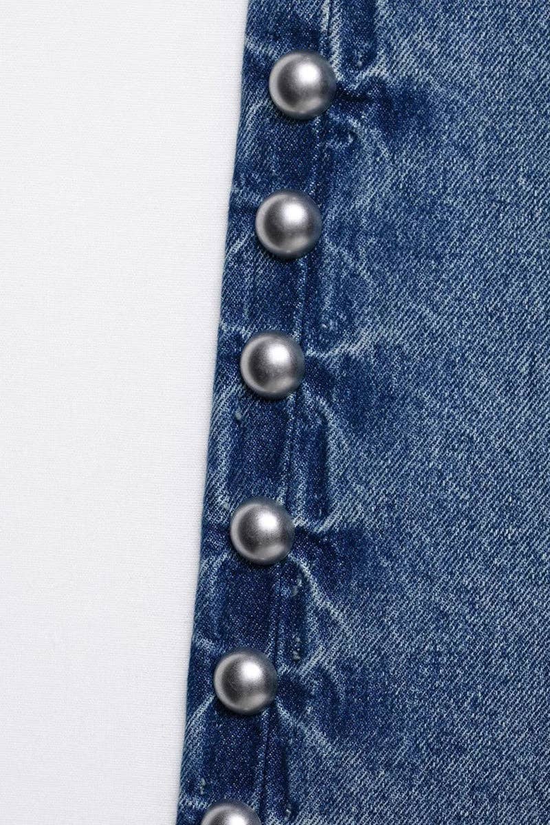 BLÅ Perlebesatte jeans med lige ben for engroshandel på Faire3