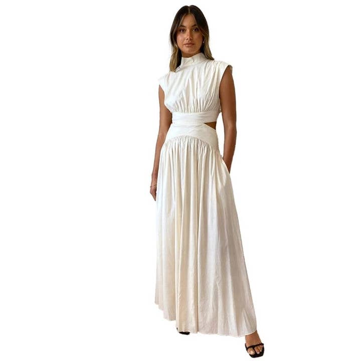 VIT Maxiklänning med plisserad enfärgad off-shoulder-design för wholesale på Faire