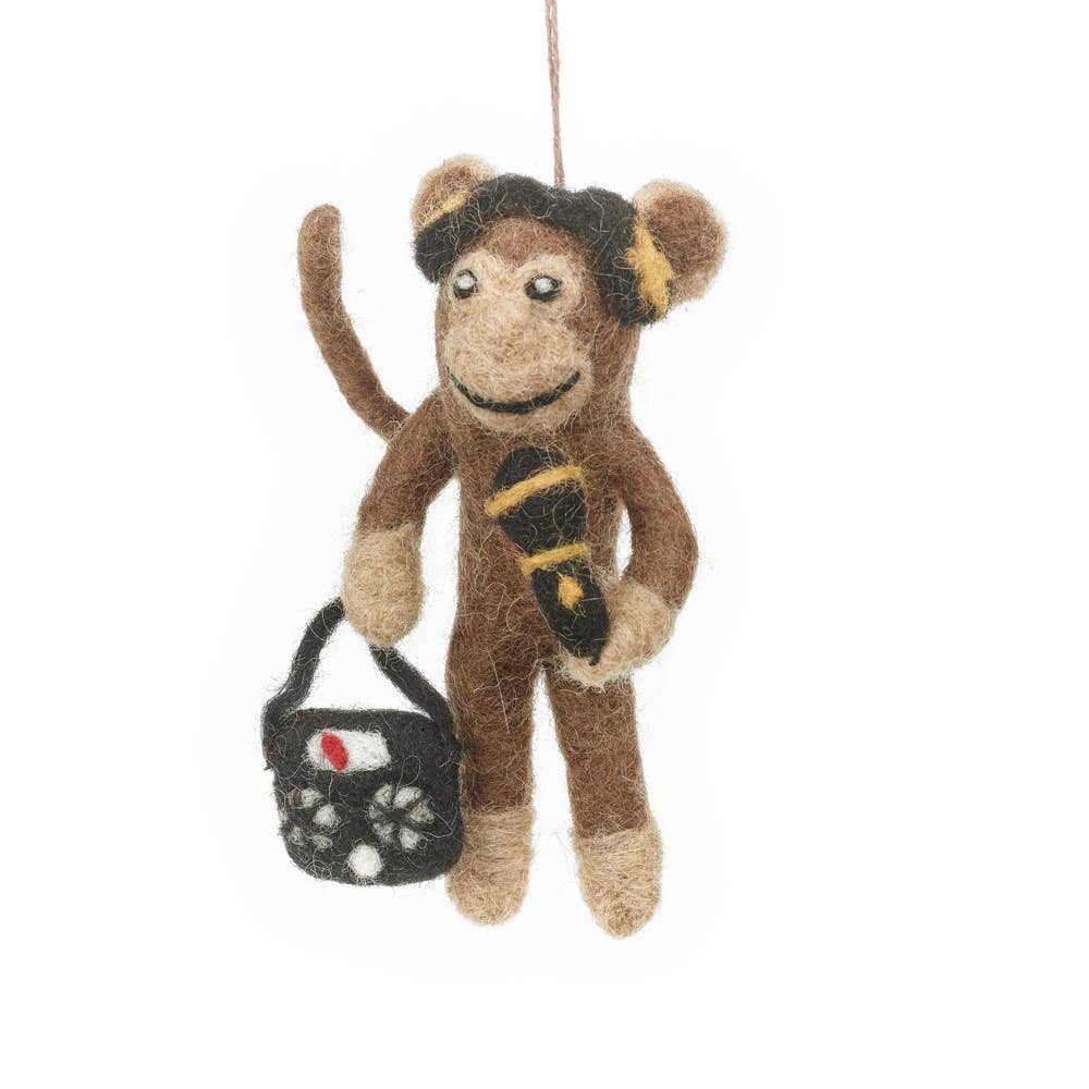 Felt So Good - Wholesale Ornament - Handmade Felt DJ Bananas Hanging Monkey Decoration