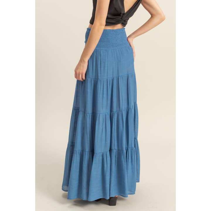 HYFVE - Wholesale Skirt - Women's - HF25E042-Smocked Waist Tiered Maxi Skirt