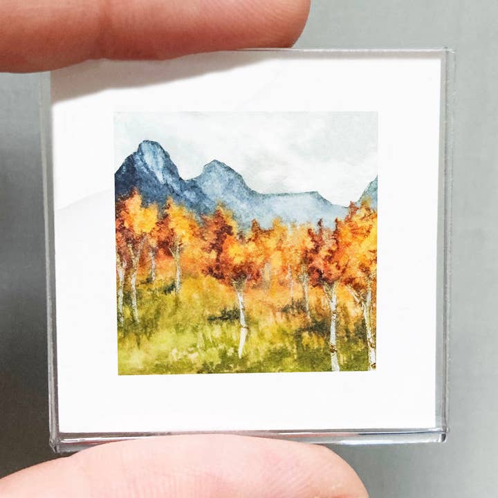 Mini 1" Autumn Landscape Mountain Aspen Tiny Framed Print for wholesale by Mick's Art Goods
