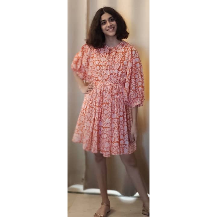 Kurzes Baumwollkleid mit Blockdruck - Naarangi für den Großhandel von Ayras World