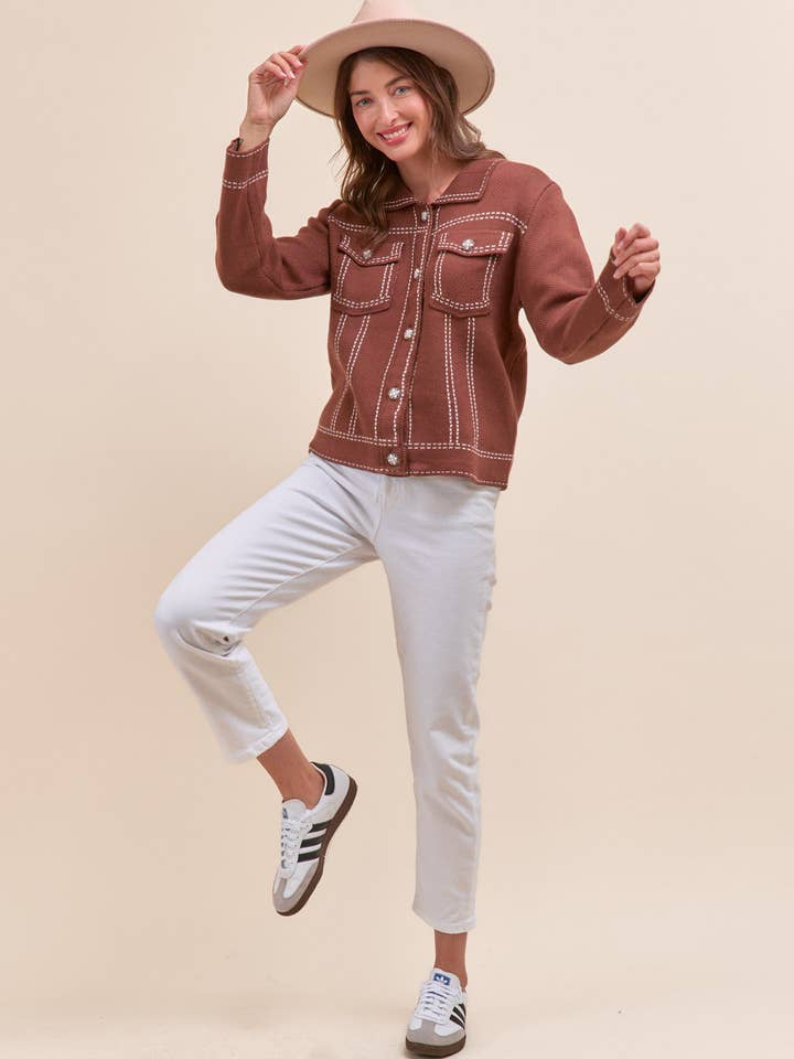 &MERCI - Wholesale Jacket - Women's - DENIM EFFECT KNIT SWEATER JACKET MSW111307