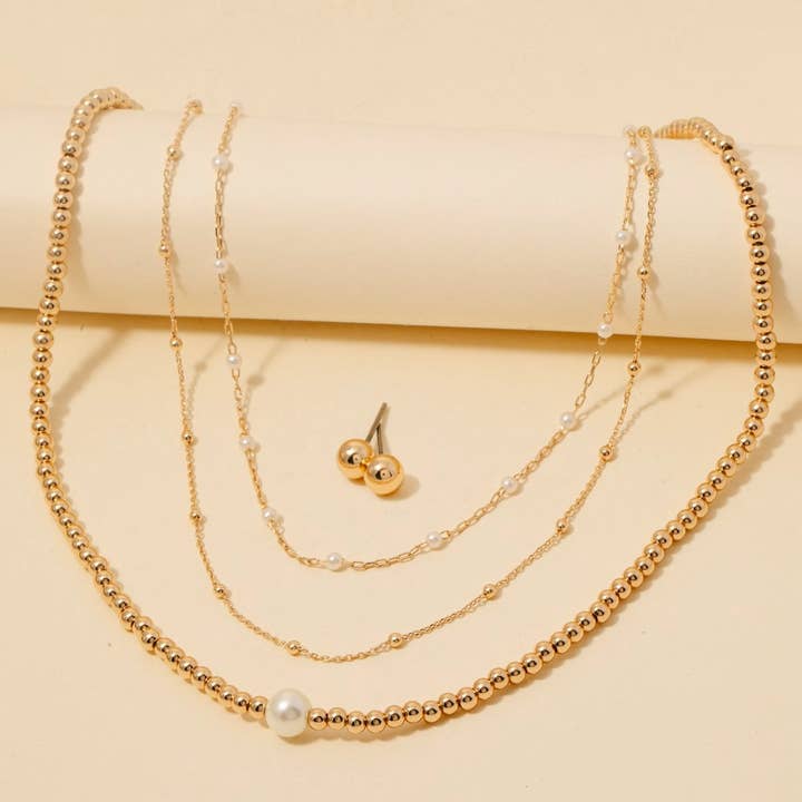 Metallic Perlebesat Perle Station Perler Lagdelt Halskædesæt for engroshandel hos Anarchy Street