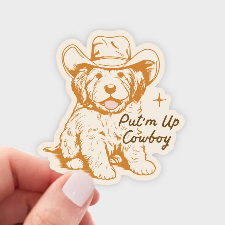 Put'm Up Cowboy Sticker - dog, pet store, pet shop, doodle for wholesale by Yarnival