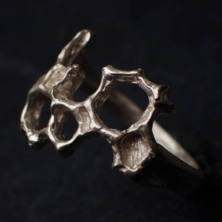 Delicate Honeycomb Ring handmade in solid Ecosilver for wholesale by Beca Beeby