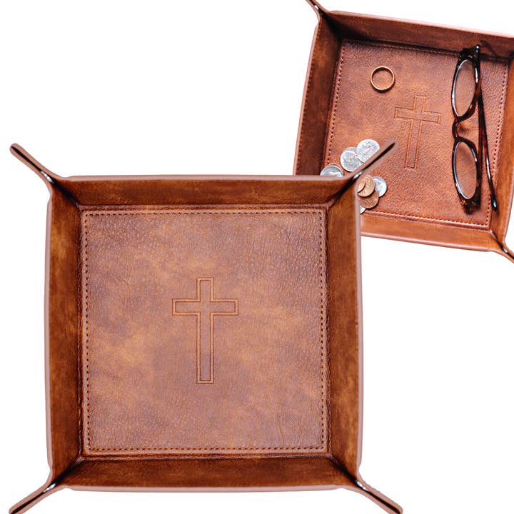 Lain & Lou - Vente Plateaux décoratifs - Cross Valet Tray, EDC Catchall Tray, cadeau chrétien pour homme1