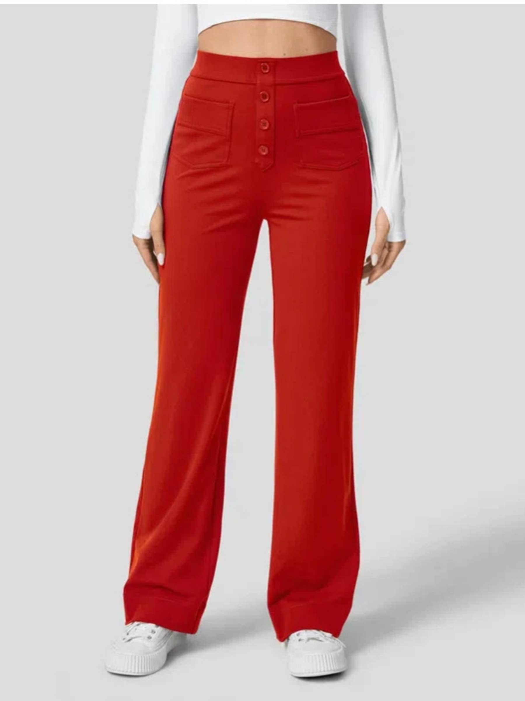 Wholesalesir - Wholesale Pants - Women's - High Waisted Pocket Button Casual Loose Straight Leg Pants6