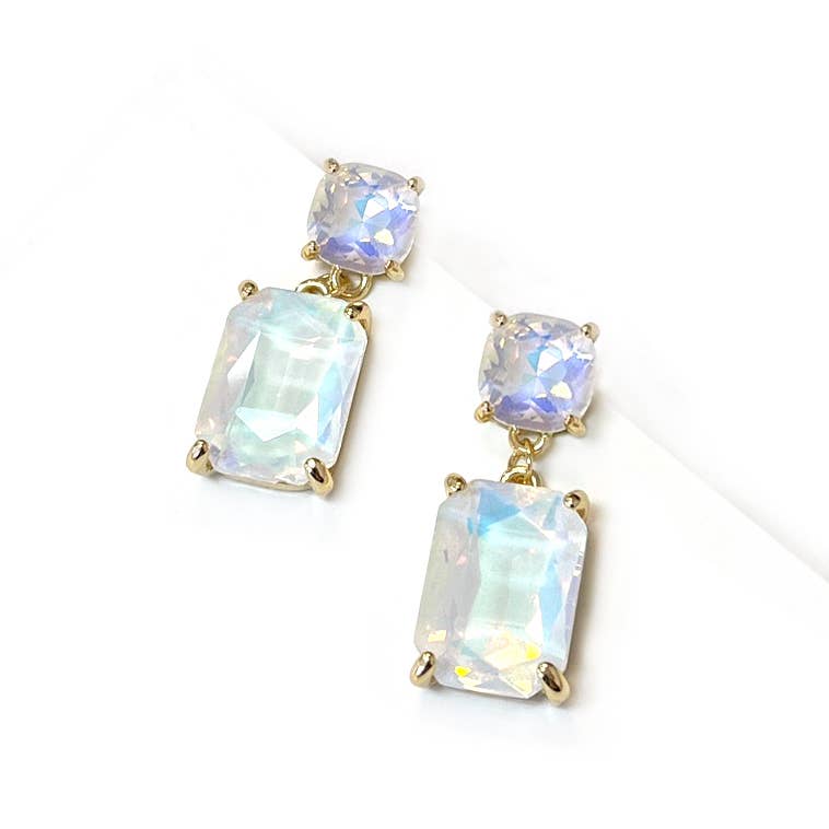 StarryNYC - Wholesale Dangle Earrings - Double Square Linked Crystal Glass Dangle Earrings31