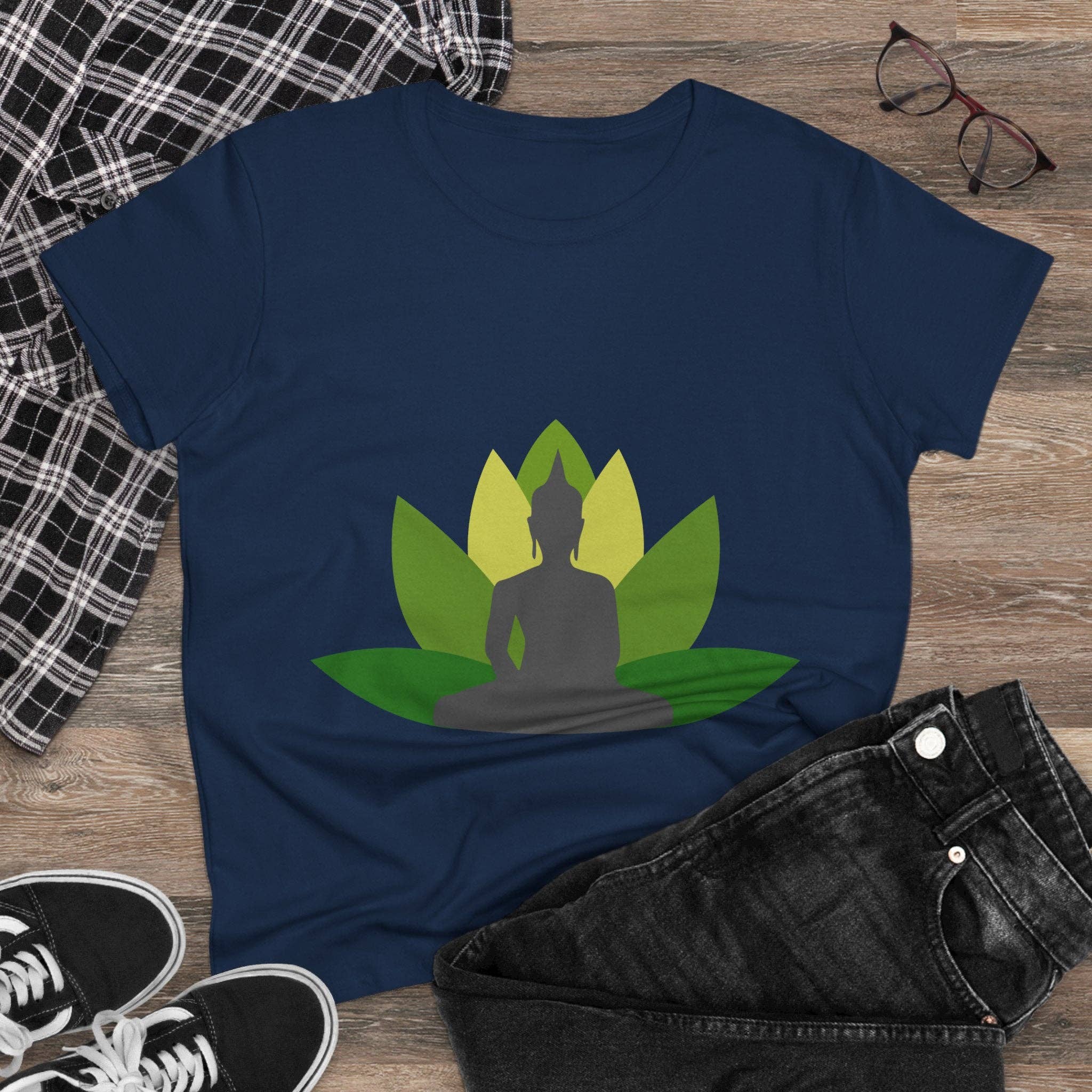 Restored By Nature Company - Wholesale Screen Printed T-Shirt - Women's - Women’s Graphic Tee – Buddha with Lotus Flower – Mid-weight Soft Cotton9