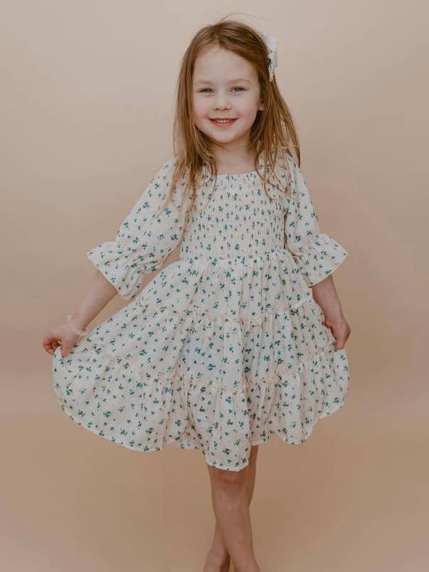 Beiges Kleid mit Blumenmuster für den Großhandel von Melt Children's Clothing