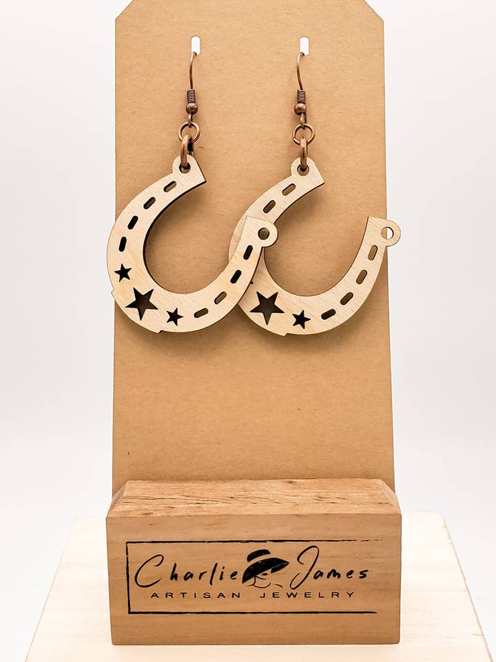 Horseshoe Earrings, Equine Jewelry, Horse Earrings, Equestrian Earrings, Rancher Earrings, Western Earrings, Pony Earrings, Cowgirl Earrings for wholesale by Charlie James Artisan Boutique