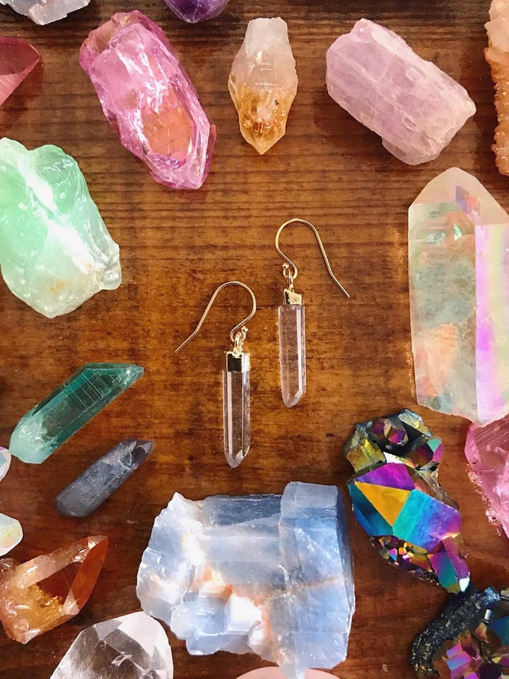 Gold dipped Quartz point earrings for wholesale by Wingostarrjewelry