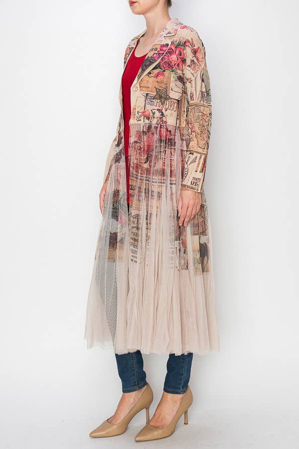 ROSA OESTE Chaqueta Blazer Larga de Contraste Chic con Panel de Tul de Malla - 4773TP ROSE WEST de venta al por mayor en Faire1