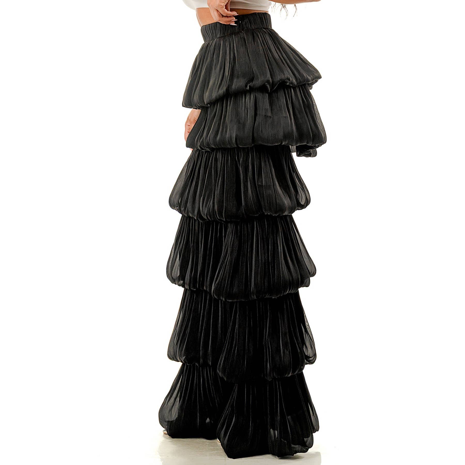 DORCAS - Wholesale Pants - Women's - Plus Size Bubble Hem Tiered Ruffled Organza Pants4