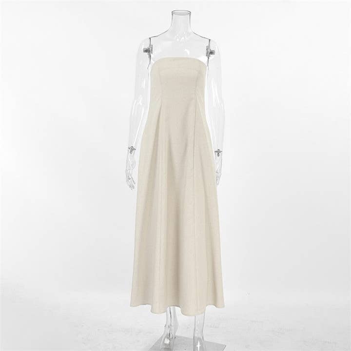 KHAKI Solid Color Strapless High Waist Backless Maxi Dress for wholesale on Faire