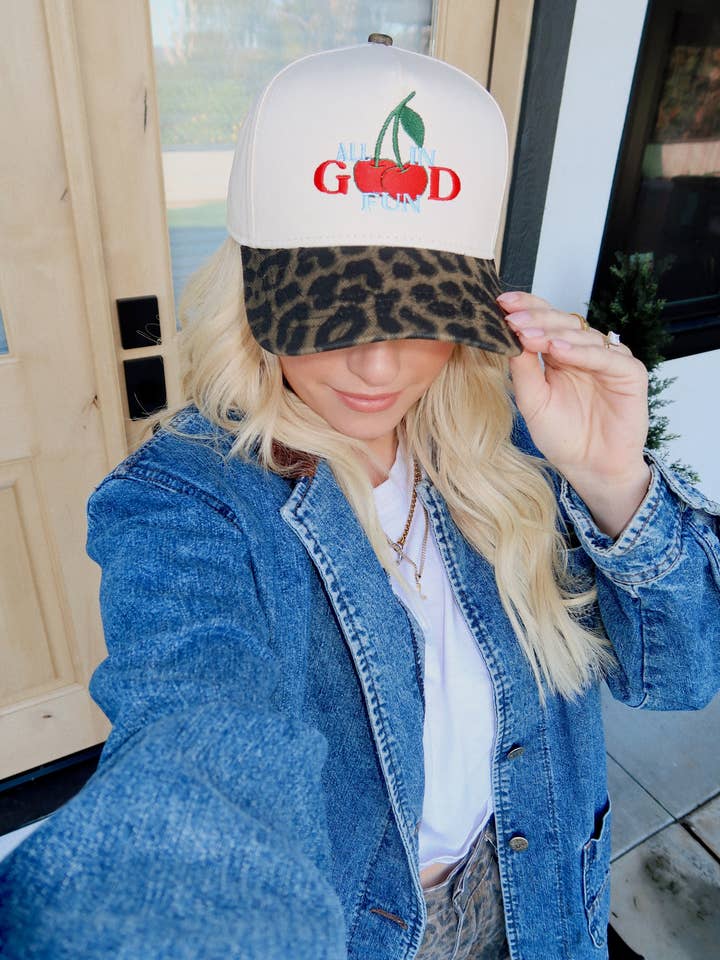 All In Good Fun- Leopard Embroidered Hat for wholesale by Ruby Moon