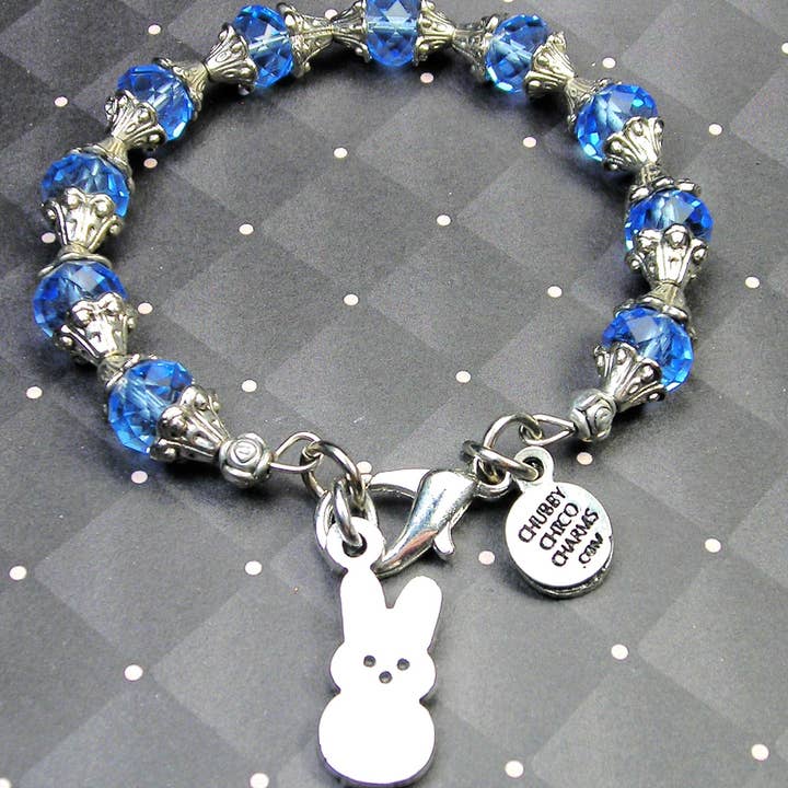 Easter Bunny Indigo Crystal Cap Bracelet Easter gift for wholesale by Chubby Chico Charms