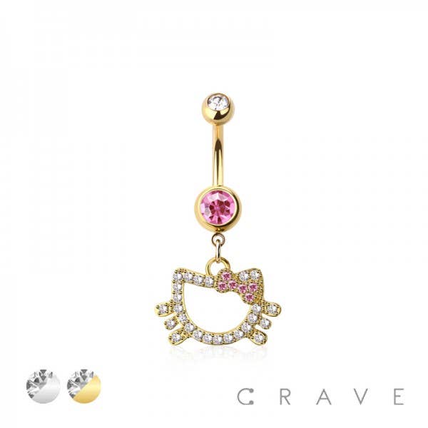 316L SURGICAL STEEL MULTI CZ CAT DANGLE BELLY BUTTON NAVEL for wholesale by CRAVE
