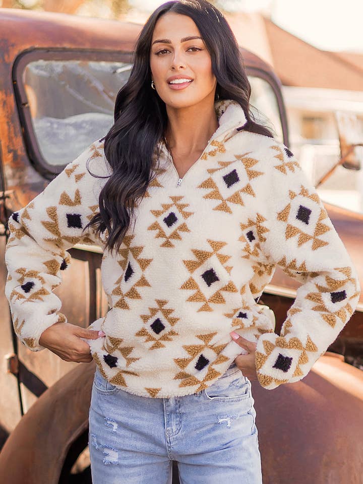 Fashion-W Western Sherpa Quarter Zip Collar Sweatshirt for wholesale by fashionworks