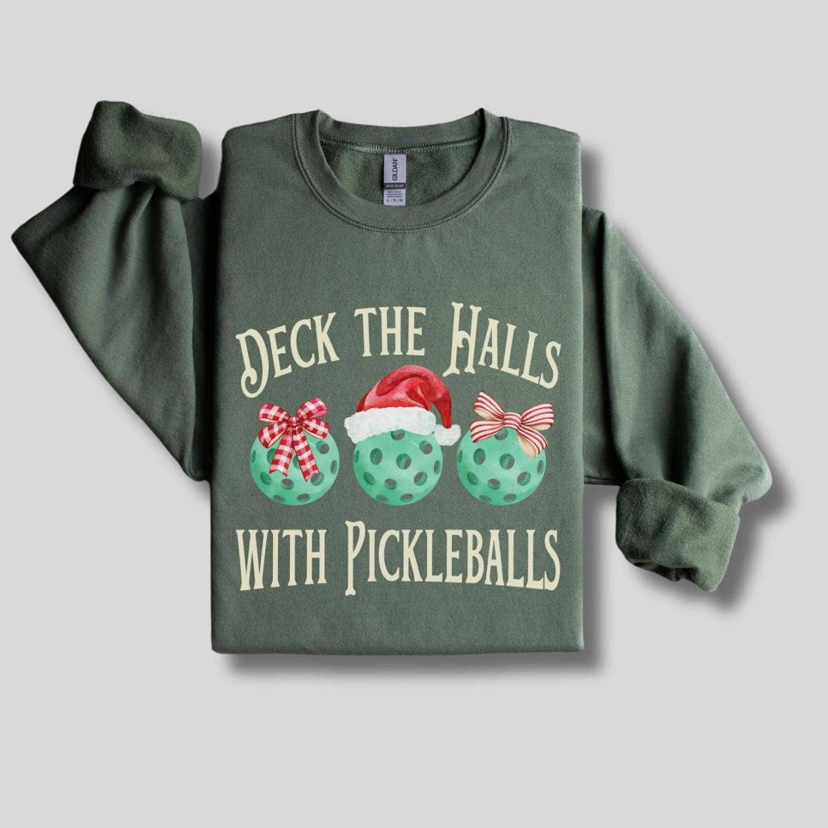 NVC Ecommerce LLC - Wholesale T-Shirt (Graphic) - Women&#x27;s - Deck the Halls with Pickleballs Sweatshirt, Pickleball Xmas4