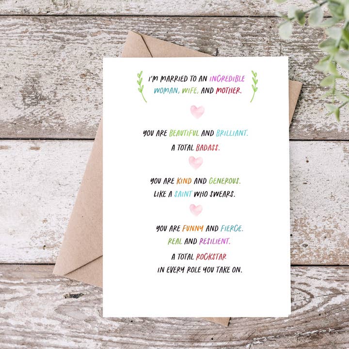 Badass Wife Mother’s Day Card for wholesale by Card & Story