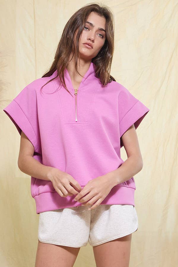 BUCKETLIST INC - Wholesale Sweatshirt - Women's - IT2154-1 Short Sleeve Half Zip-Up Scuba Sweatshirts16