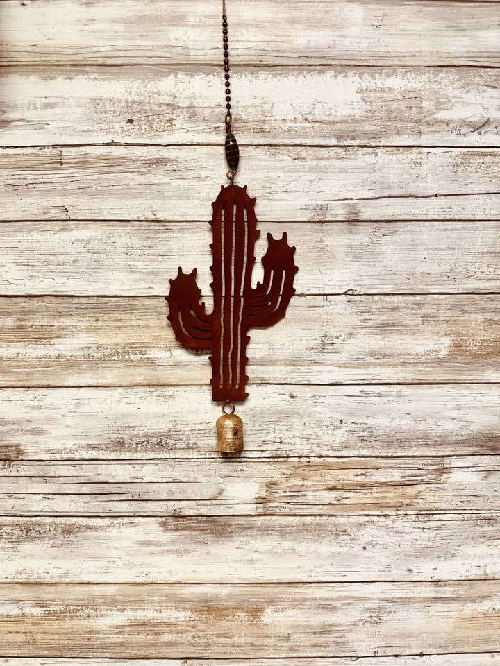 Campana de 8 pulgadas con forma de cactus, estilo sudoeste, de metal rústico para venta al por mayor de Universal Ironworks USA