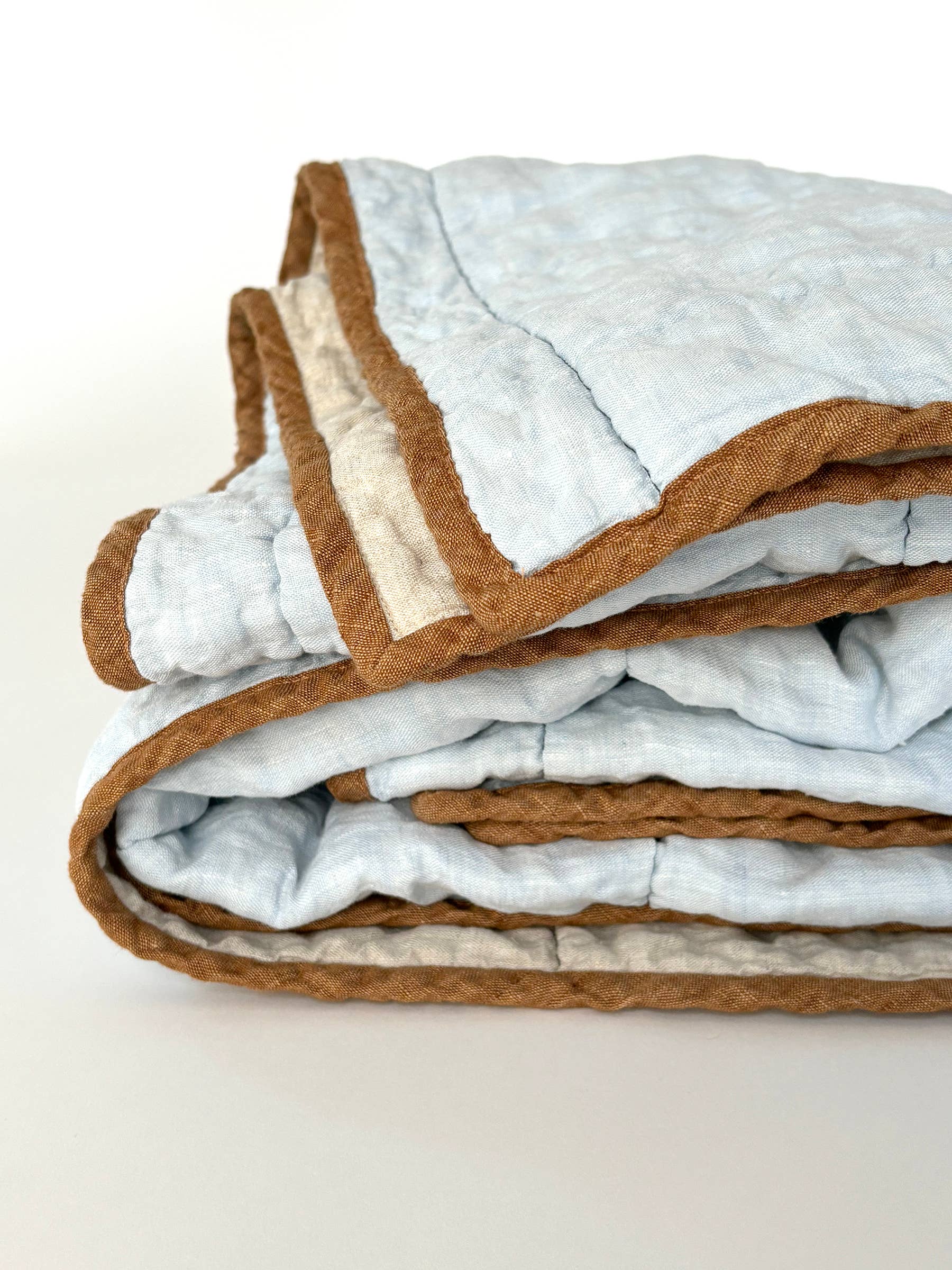 Mathilde - Wholesale Throw Blanket - Simple Lines - Ocean/Sand with Ochre binding1