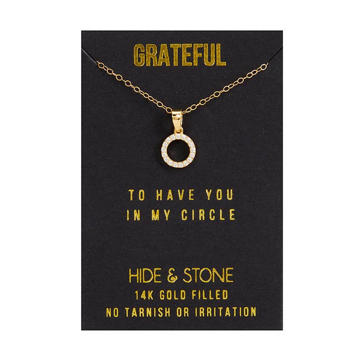 Grateful Circle Pendant Necklace | Gratitude Gift for wholesale by Hide & Stone Jewelry